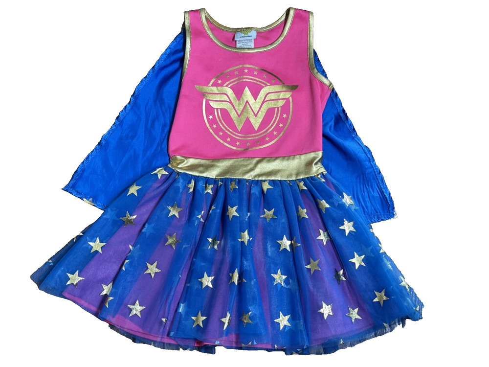2 pc Wonder Woman Girls Costume XS 4/5 w/ Cape Halloween Costume, Dress Only